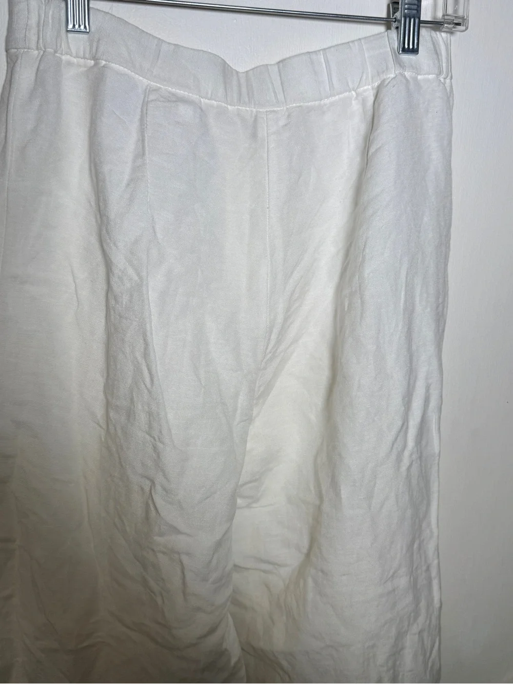 H&M Womens Sz 8 White Wide-Leg Linen Blend Pants Summer Classic